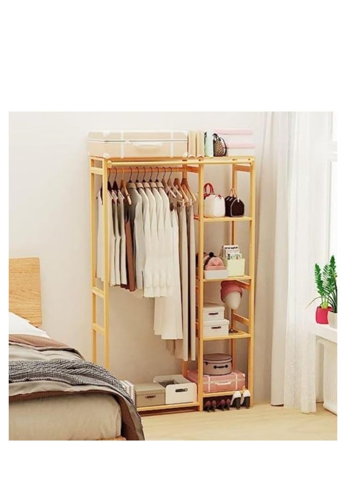 COOLBABY Bamboo Open Wardrobe Coat Rack Wooden Clothes Rod Hanger, Freestanding Wardrobe Storage Rack for Clothes and Shoes