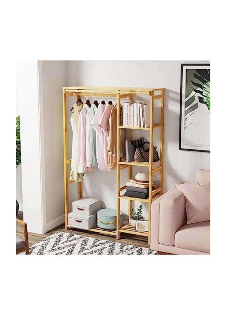 COOLBABY Bamboo Open Wardrobe Coat Rack Wooden Clothes Rod Hanger, Freestanding Wardrobe Storage Rack for Clothes and Shoes