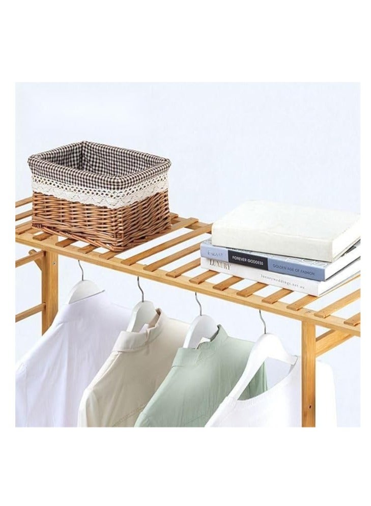 COOLBABY Bamboo Open Wardrobe Coat Rack Wooden Clothes Rod Hanger, Freestanding Wardrobe Storage Rack for Clothes and Shoes