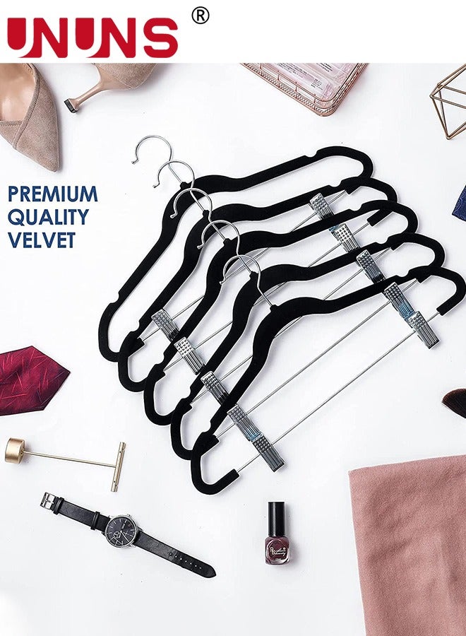 Pants Hangers Space Saving Velvet,20 Pcs Non-slip Velvet Hangers With Clips,360 Degree Swivel Hook,Ultra Thin Space Saving Design Metal Rack Hanger For Trouser Coats Jackets,Black