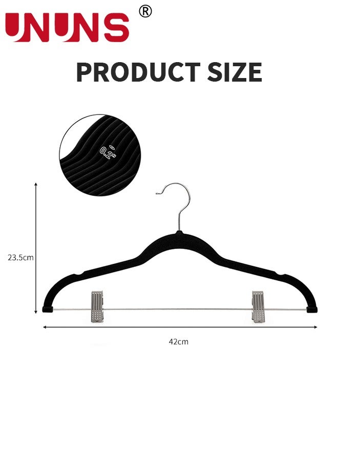 Pants Hangers Space Saving Velvet,20 Pcs Non-slip Velvet Hangers With Clips,360 Degree Swivel Hook,Ultra Thin Space Saving Design Metal Rack Hanger For Trouser Coats Jackets,Black