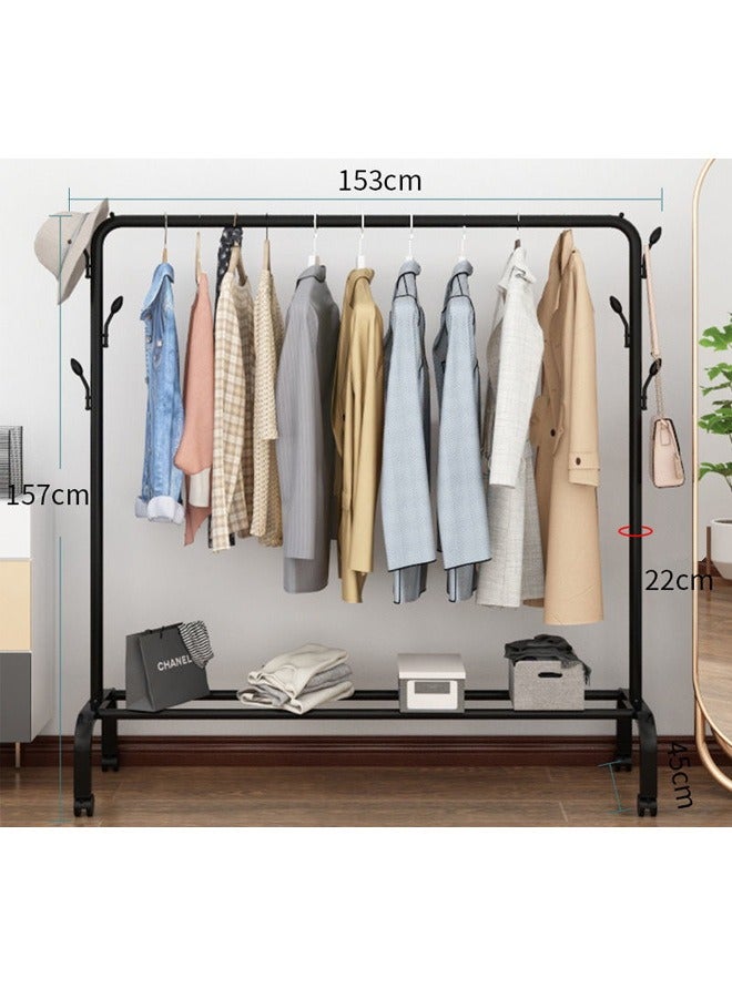 Simple Clothes Drying Rack Floor Metal Shoe Rack Hanger Indoor Bedroom Storage Rack Multi-functional Hanger Black 153x157x45 cm