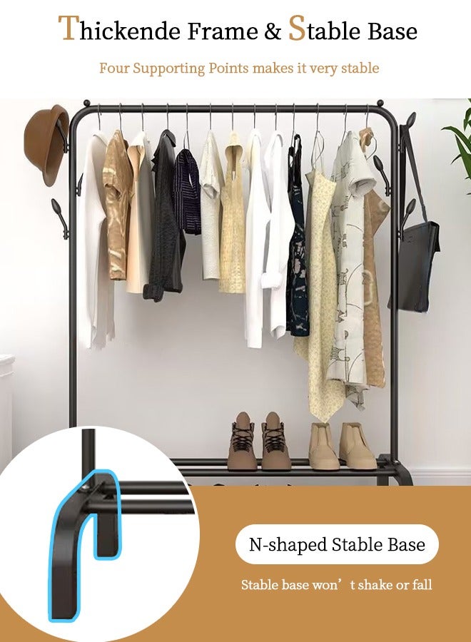 Simple Clothes Drying Rack Floor Metal Shoe Rack Hanger Indoor Bedroom Storage Rack Multi-functional Hanger Black 133x154x40 cm