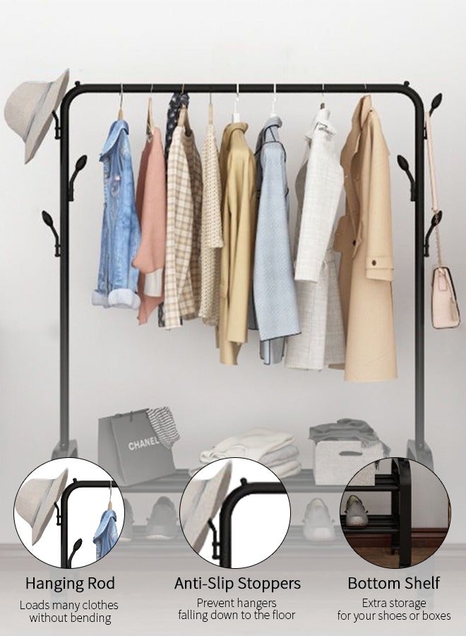 Simple Double Tier Clothes Drying Rack Floor Metal Shoe Rack Hanger Indoor Bedroom Storage Rack Multi-functional Hanger Black 113x157x33.5cm