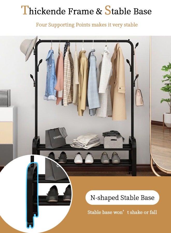 Simple Double Tier Clothes Drying Rack Floor Metal Shoe Rack Hanger Indoor Bedroom Storage Rack Multi-functional Hanger Black 113x157x33.5cm