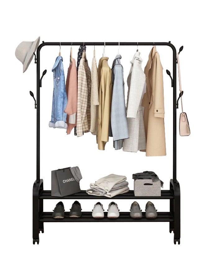 Simple Double Tier Clothes Drying Rack Floor Metal Shoe Rack Hanger Indoor Bedroom Storage Rack Multi-functional Hanger Black 113x157x33.5cm