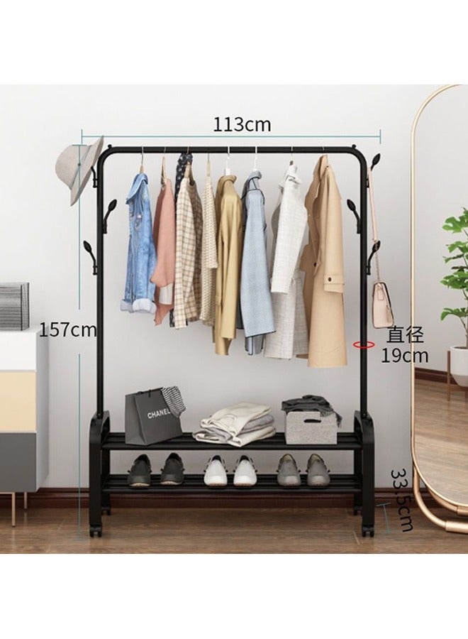 Simple Double Tier Clothes Drying Rack Floor Metal Shoe Rack Hanger Indoor Bedroom Storage Rack Multi-functional Hanger Black 113x157x33.5cm