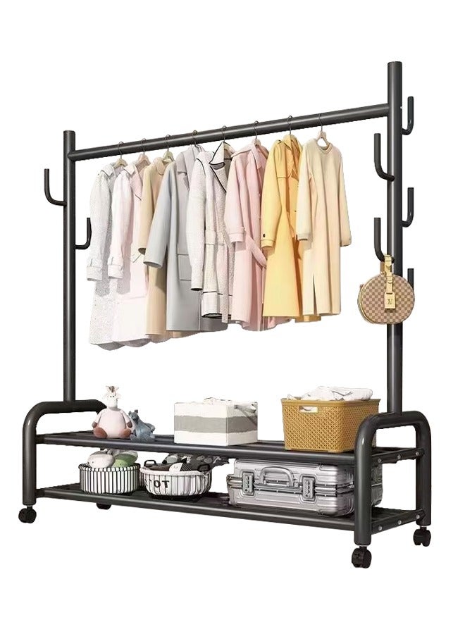 Metal Clothes Hanger Organizer and Black Clothes Stand with Wheels 165x100x37cm