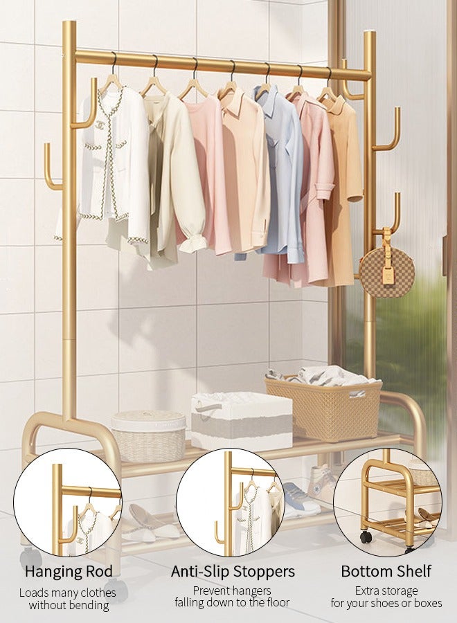 Metal Clothes Hanger Organizer and Black Clothes Stand with Wheels 165x100x37cm