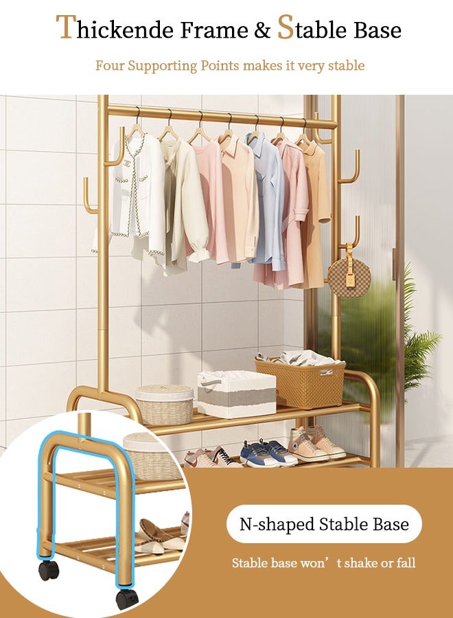 Metal Clothes Hanger Organizer and Black Clothes Stand with Wheels 165x100x37cm