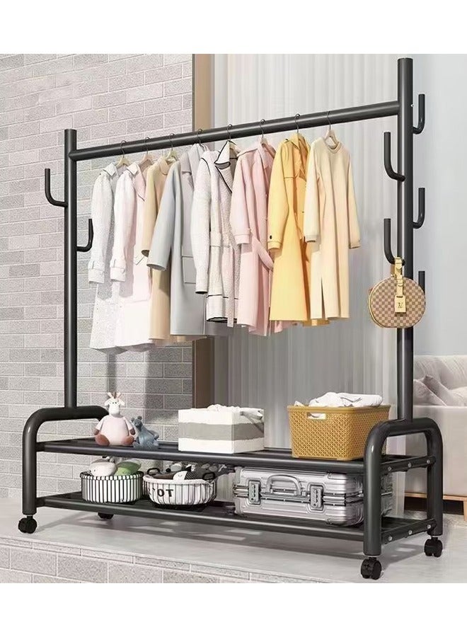 Metal Clothes Hanger Organizer and Black Clothes Stand with Wheels 165x120x37cm