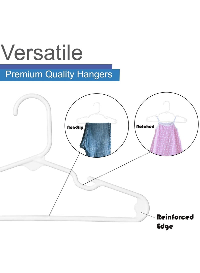 Tycom Kids Plastic Clothes Hangers Suit Hangers 50 Pack Ultra Thin Space Saving Clothes Hangers Hold Up-to 10 Lbs for Coats Jackets Pants Plastic White.