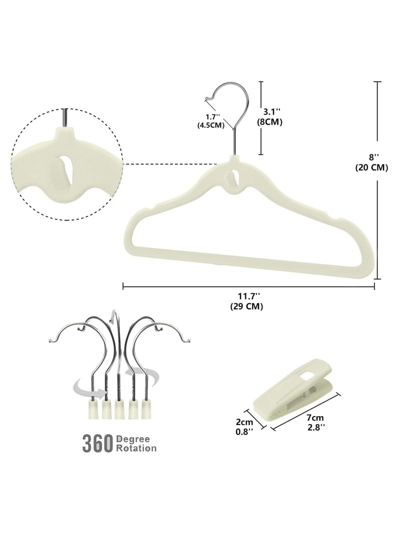 Tycom Clothes Hangers (50 Pack) Velvet - Ultra Thin Space Saving Coats Clothes Hangers Non-Slip Suit Hangers with 360 Degree Swivel Hook Hold Up-to 5KG for Jackets, Pants, Dress- 50p Baige