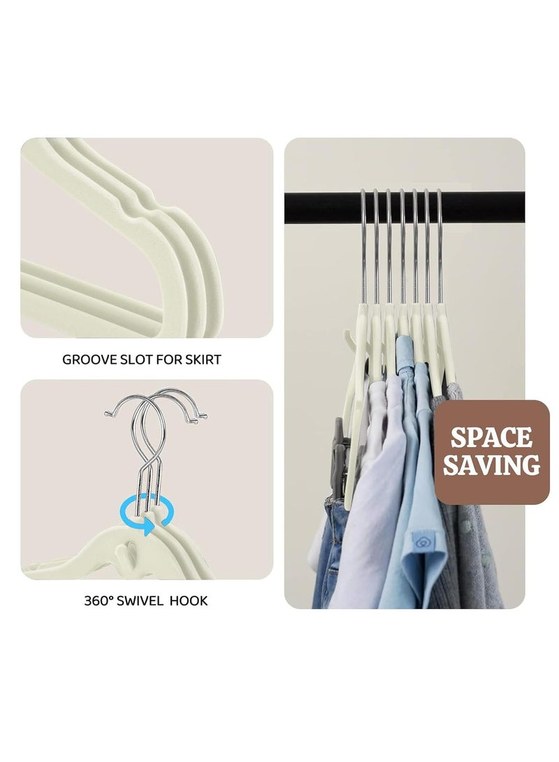 Tycom Clothes Hangers (50 Pack) Velvet - Ultra Thin Space Saving Coats Clothes Hangers Non-Slip Suit Hangers with 360 Degree Swivel Hook Hold Up-to 5KG for Jackets, Pants, Dress- 50p Baige