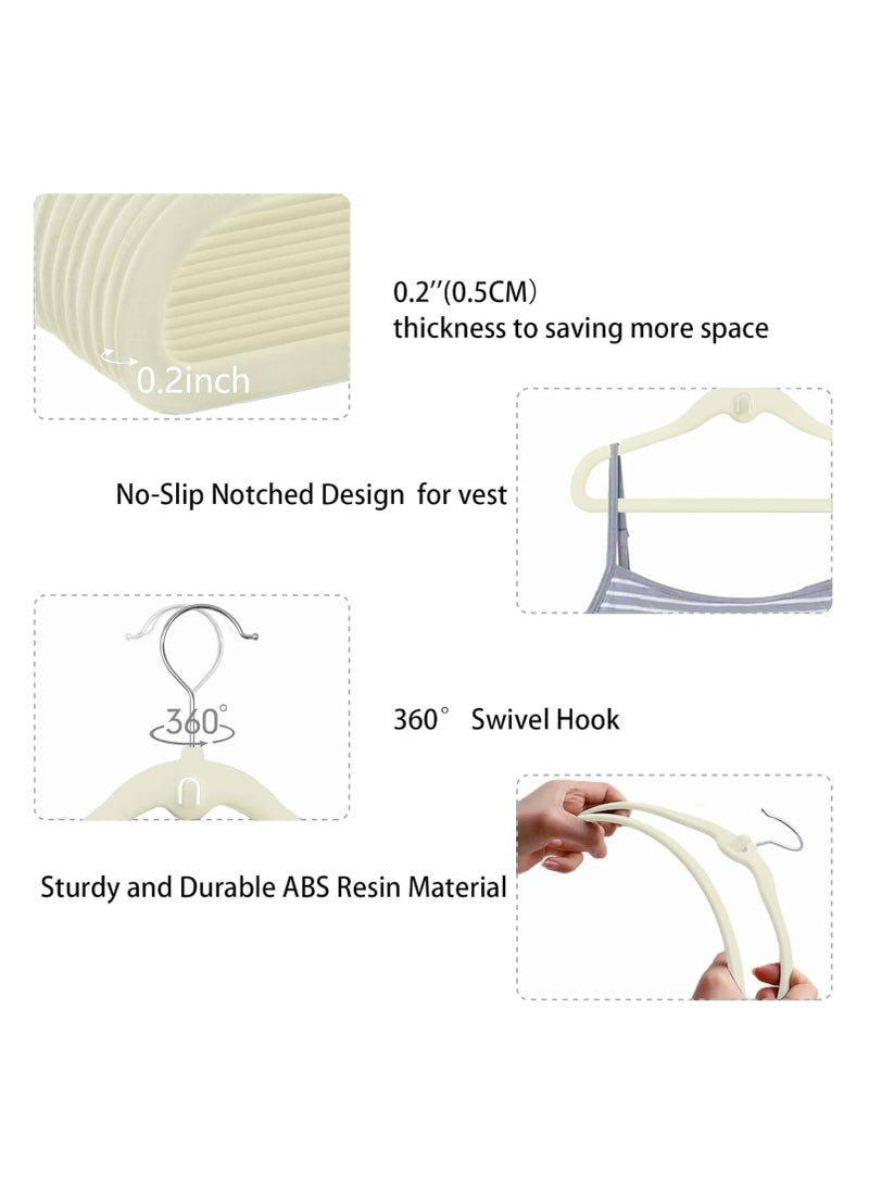 Tycom Clothes Hangers (50 Pack) Velvet - Ultra Thin Space Saving Coats Clothes Hangers Non-Slip Suit Hangers with 360 Degree Swivel Hook Hold Up-to 5KG for Jackets, Pants, Dress- 50p Baige