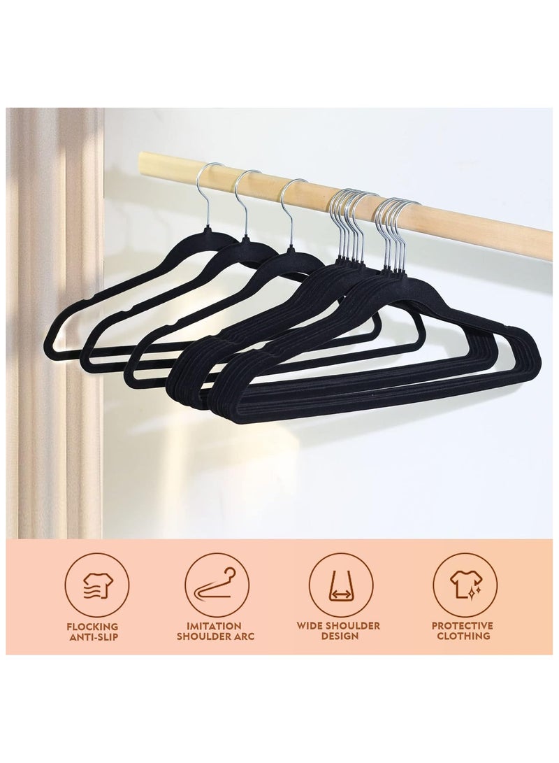 50-Piece Sturdy Non-Slip Flocking Household Adult Hangers Black