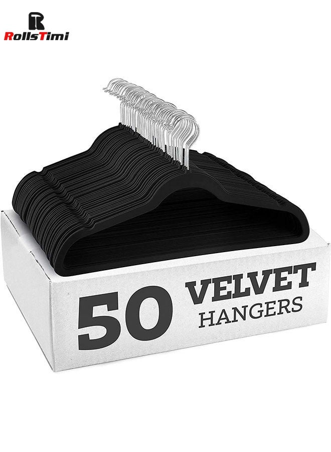 50-Piece Nonslip 360-Degree-Swivel Hook Velvet Hangers Black