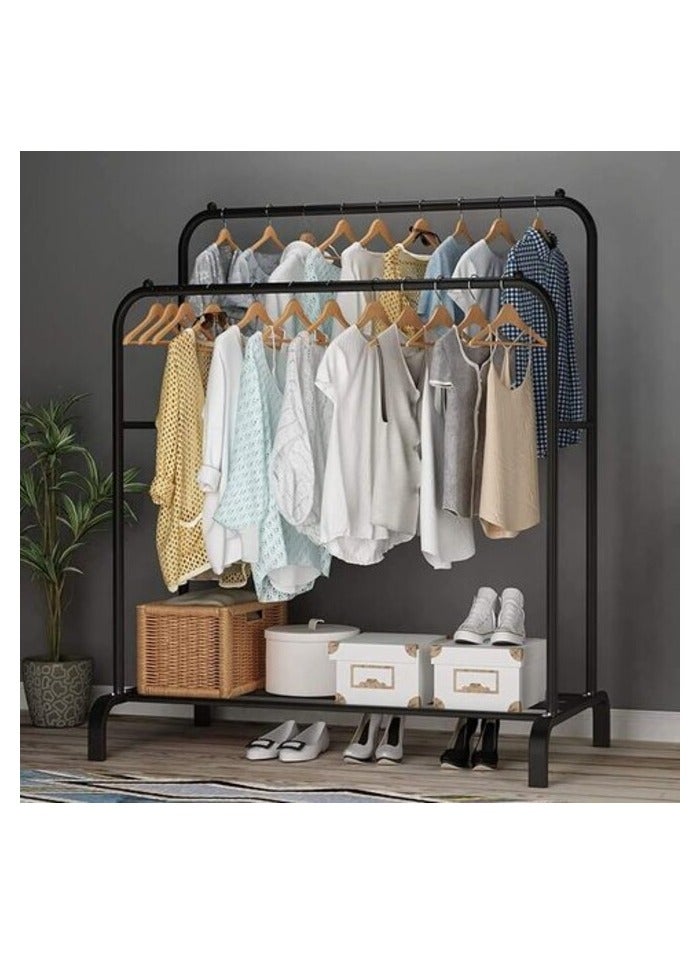 Multifunctional Metal Garment Rack with Shelf – Organize and Display Clothes in Style (black)