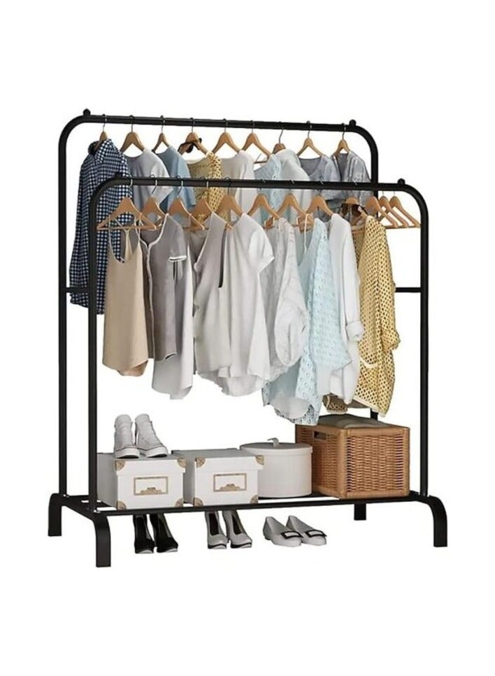 Multifunctional Metal Garment Rack with Shelf – Organize and Display Clothes in Style (black)