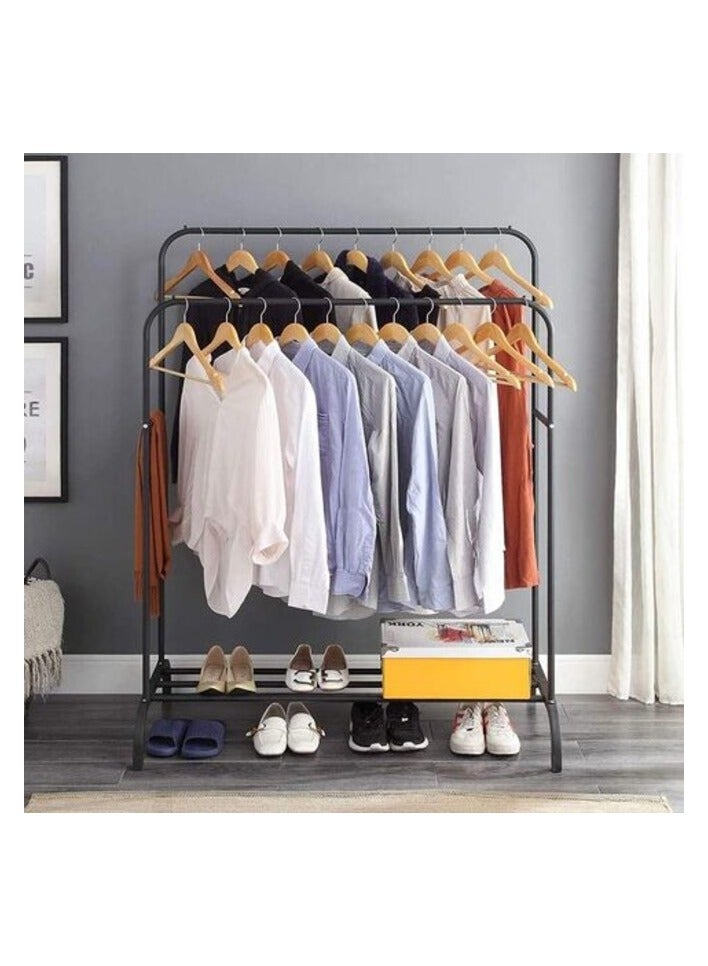 Multifunctional Metal Garment Rack with Shelf – Organize and Display Clothes in Style (black)