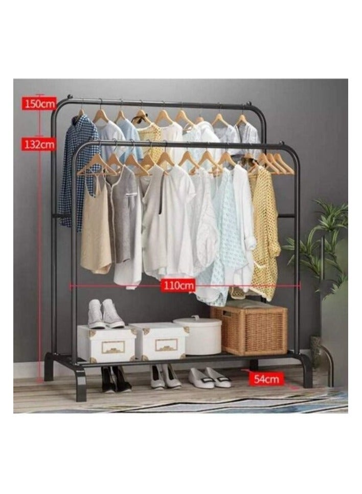 Multifunctional Metal Garment Rack with Shelf – Organize and Display Clothes in Style (black)