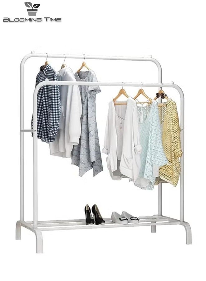 Double-Row Hangers With One-Layer Storage Racks, Simple Installation, Small Footprint, White