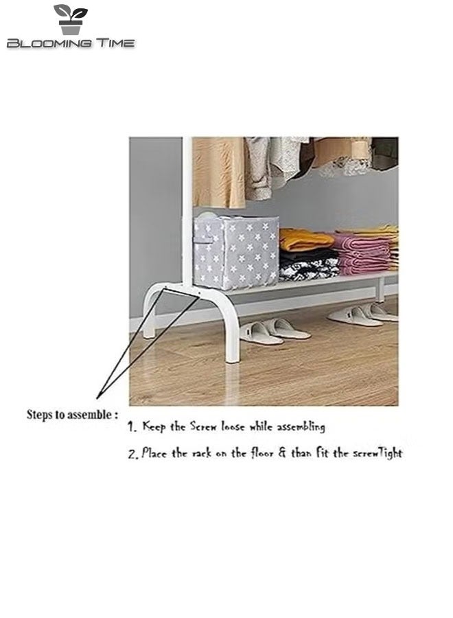 Double-Row Hangers With One-Layer Storage Racks, Simple Installation, Small Footprint, White