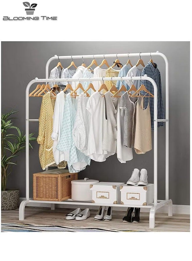 Double-Row Hangers With One-Layer Storage Racks, Simple Installation, Small Footprint, White