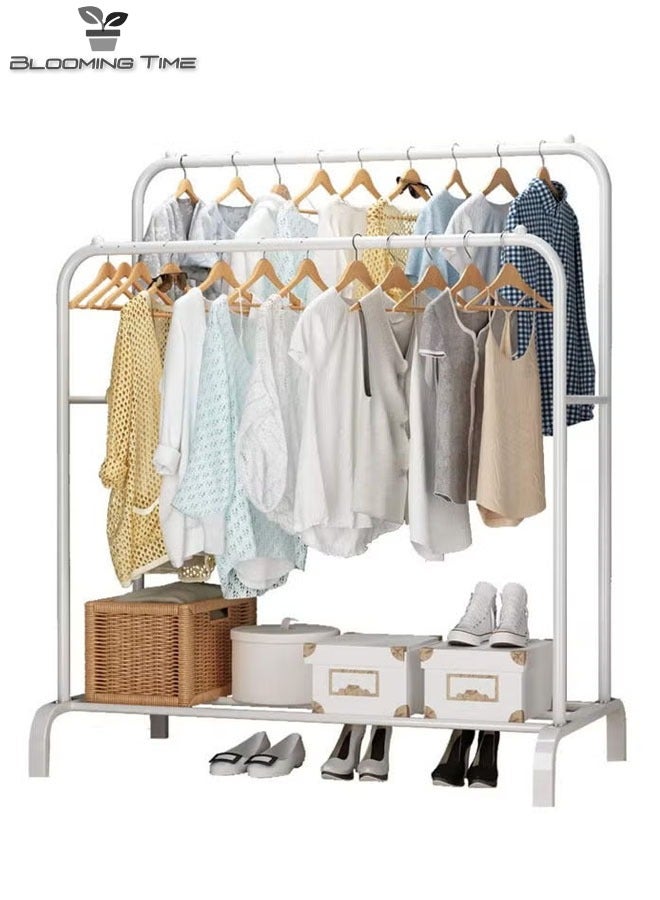 Double-Row Hangers With One-Layer Storage Racks, Simple Installation, Small Footprint, White