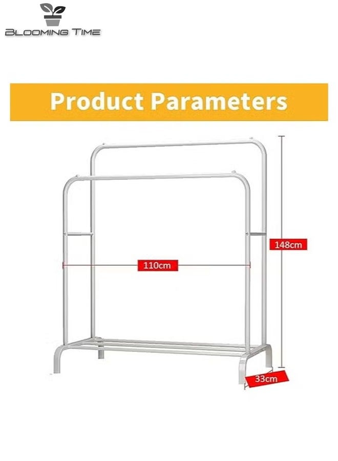 Double-Row Hangers With One-Layer Storage Racks, Simple Installation, Small Footprint, White