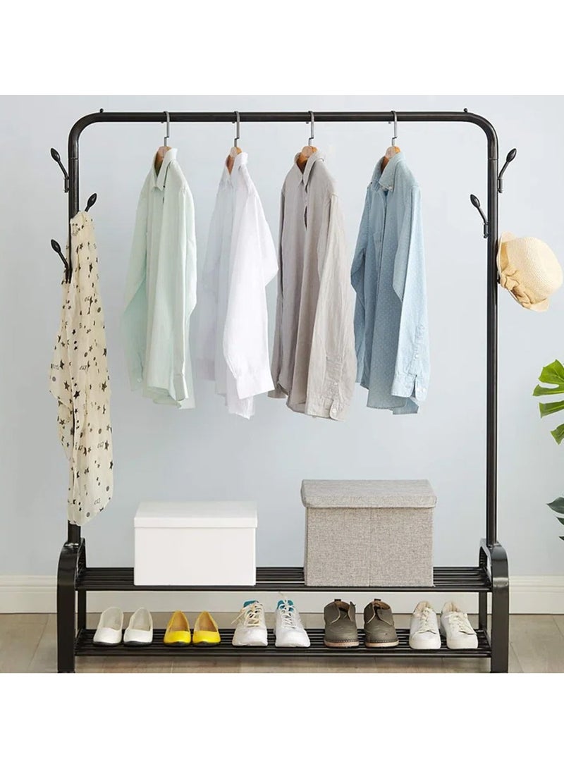 Double Hanging Rod Garment Rack Hanger with Top Rod and Lower Storage Shelf, Closet Organizer Clothes Rack for Bedroom, Living Room and Entryway Steel Wall Shelf  (Number of Shelves - 2, White)