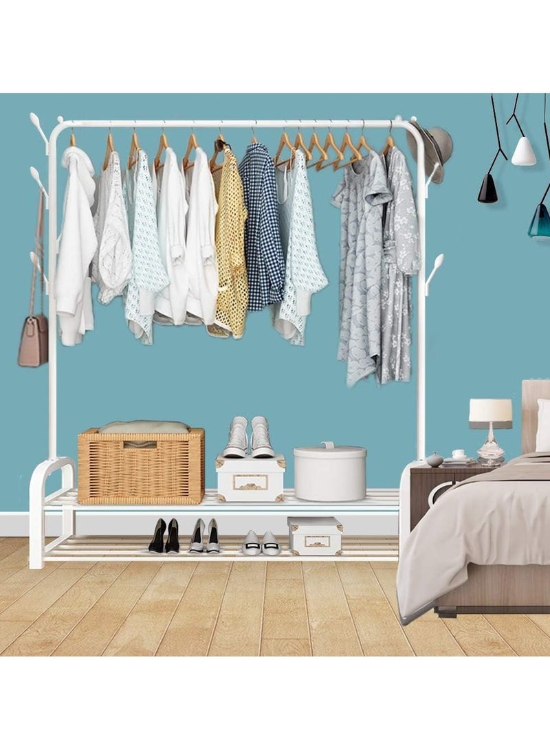 Double Hanging Rod Garment Rack Hanger with Top Rod and Lower Storage Shelf, Closet Organizer Clothes Rack for Bedroom, Living Room and Entryway Steel Wall Shelf  (Number of Shelves - 2, White)