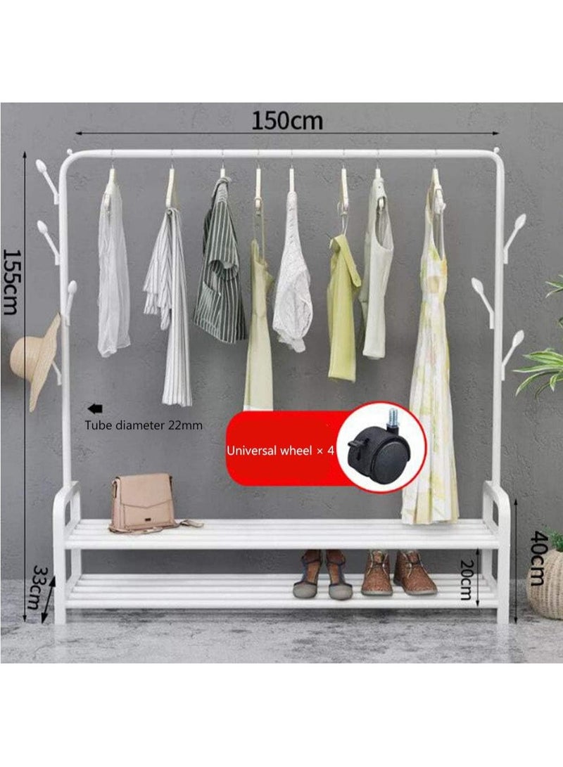 Double Hanging Rod Garment Rack Hanger with Top Rod and Lower Storage Shelf, Closet Organizer Clothes Rack for Bedroom, Living Room and Entryway Steel Wall Shelf  (Number of Shelves - 2, White)