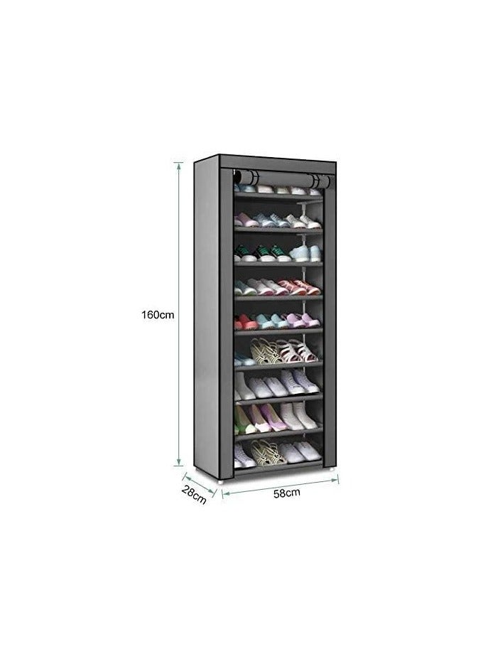 10-Tiers Shoe Cabinet Rack Grey