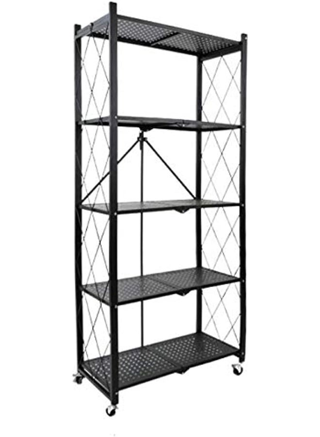 Multishelf Foldable Storage Shelves For Garage Kitchen Home Closet, Metal Wire, Collapsible Organizer Rack On 4'' Wheel Casters, Metal Organizer Wire Rack, Black/White 5Shelfblack