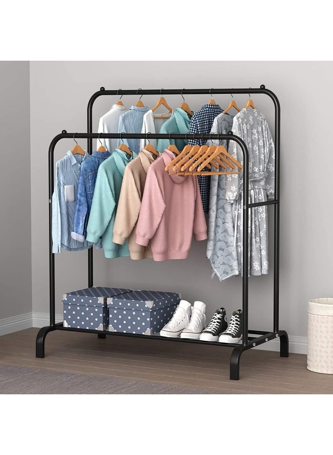 Garment Rack, Heavy Duty Clothes Rack with Storage Shelf & Double Clothes Rail Rod, Metal Clothes Hanger Rack for Hallway Bedroom (Black)