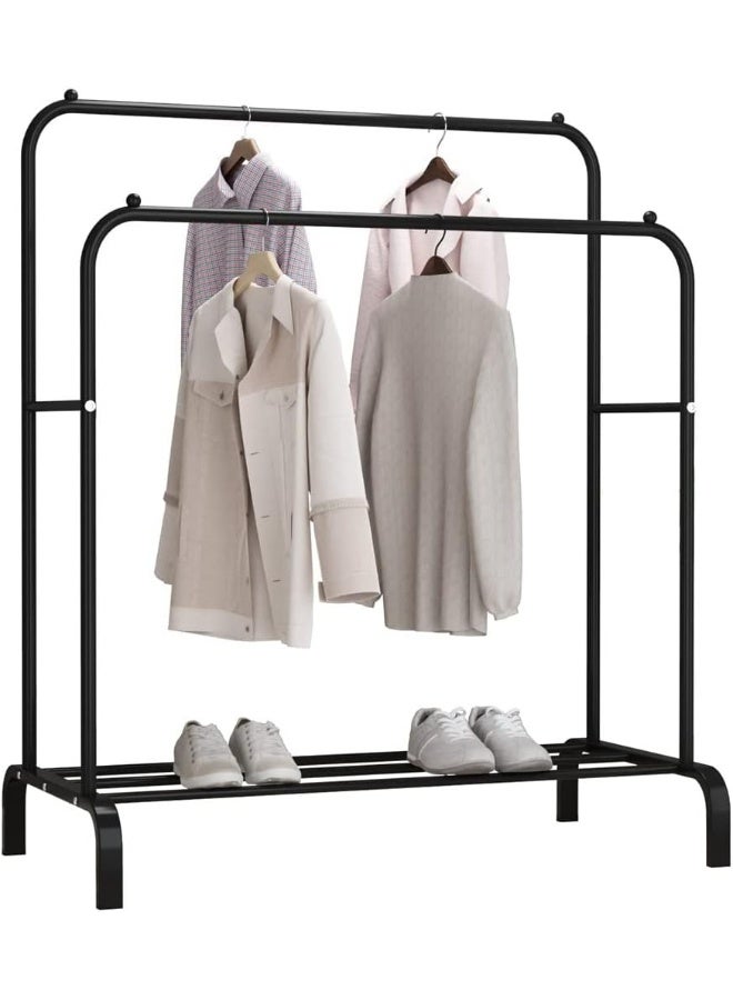 Garment Rack, Heavy Duty Clothes Rack with Storage Shelf & Double Clothes Rail Rod, Metal Clothes Hanger Rack for Hallway Bedroom (Black)