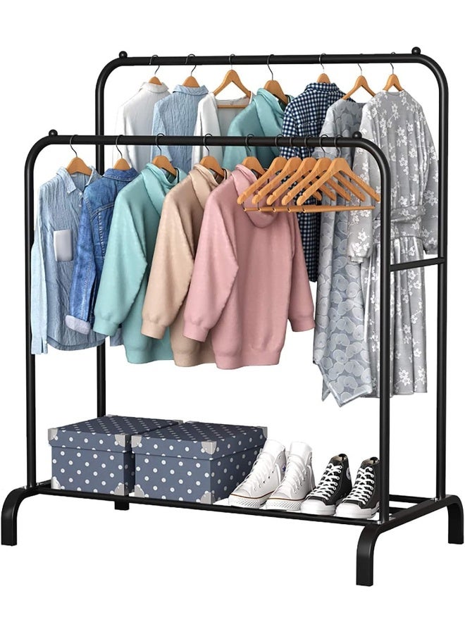 Garment Rack, Heavy Duty Clothes Rack with Storage Shelf & Double Clothes Rail Rod, Metal Clothes Hanger Rack for Hallway Bedroom (Black)