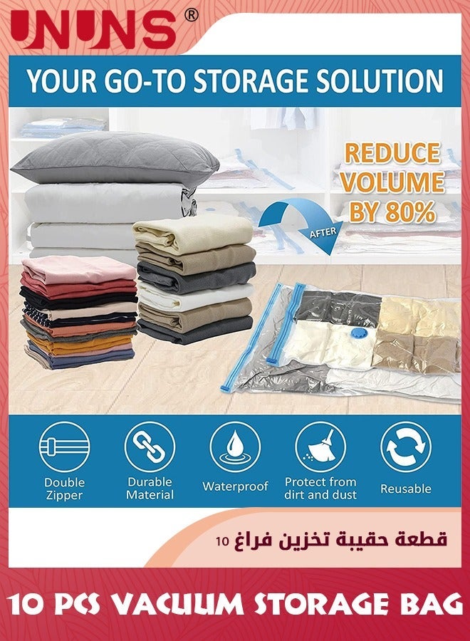 Vacuum Storage Bags 10 Jumbo Pack,4 Different Sizes Vacuum Seal Bag With Free Hand Pump,Space Saver Compression Storage Bag For Clothes Comforters Blanket Pillows Bedding