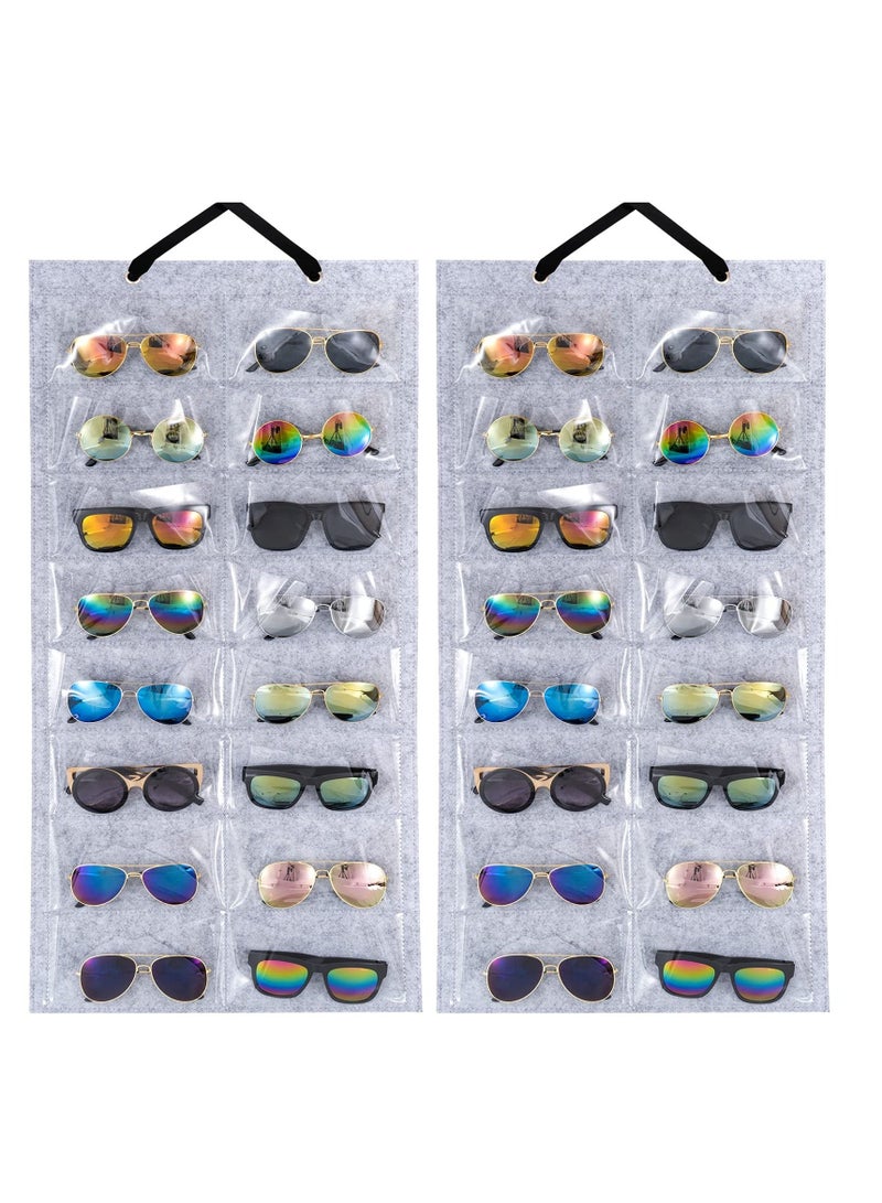 Sunglasses Organizer, Sunglasses Storage Bag, Hanging Sunglass Holder, Hanging Dust Proof Wall Pocket Glasses Organizer, 16 Felt Slots Double Sided Sunglass Organizer Holder 2 Pack