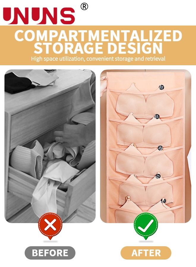 Hanging Closet Organizer,3 Pack Dual-Sided Hanging Organizer With Metal Hanger,Wardrobe Mesh Pockets Hanging Storage Bag For Underwear,Stocking,Bra And Sock