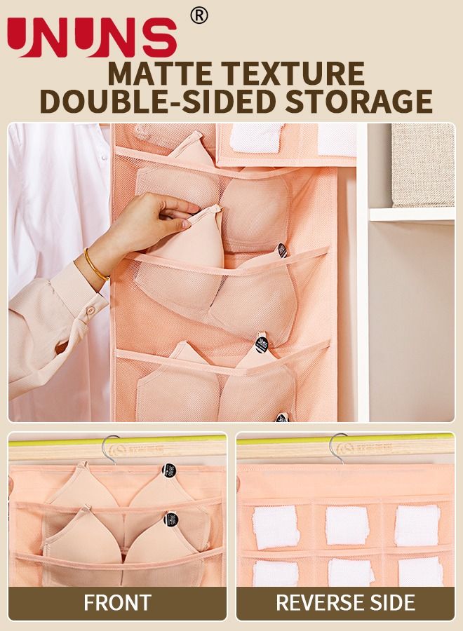 Hanging Closet Organizer,3 Pack Dual-Sided Hanging Organizer With Metal Hanger,Wardrobe Mesh Pockets Hanging Storage Bag For Underwear,Stocking,Bra And Sock