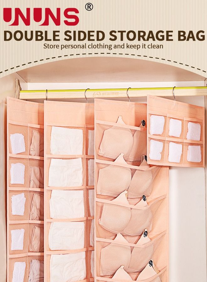 Hanging Closet Organizer,3 Pack Dual-Sided Hanging Organizer With Metal Hanger,Wardrobe Mesh Pockets Hanging Storage Bag For Underwear,Stocking,Bra And Sock