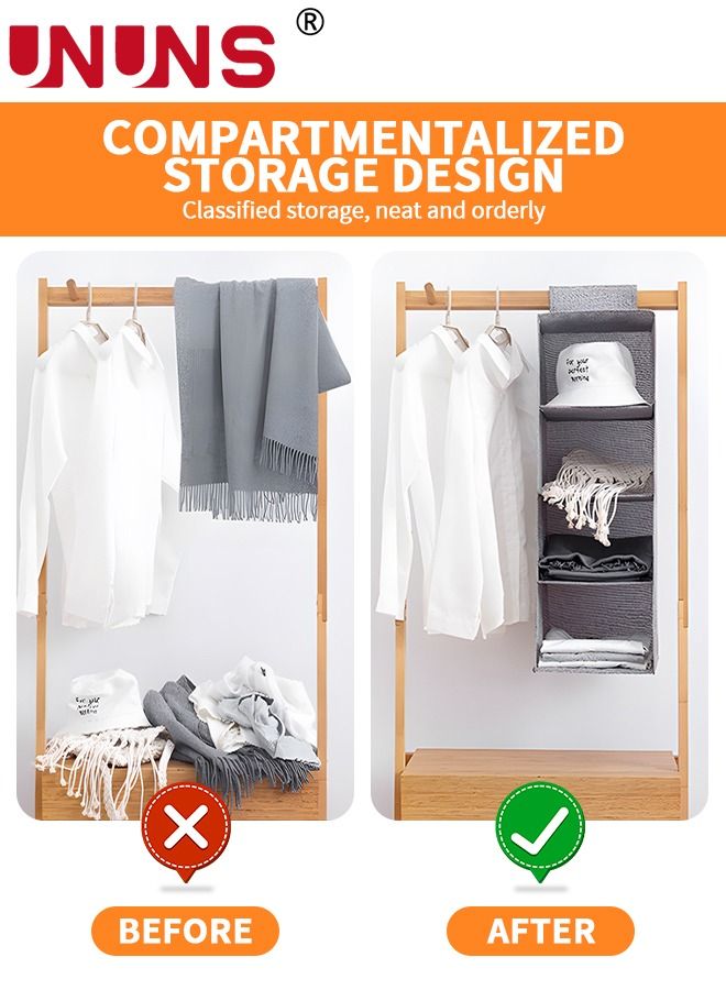 Hanging Closet Organizer,4-Shelf Hanging Shelves With 2 Removable Storage Drawers,Hanging Wardrobe Storage,For Clothes Bag Shoes,Bedroom Garment Rack Holder,Gray