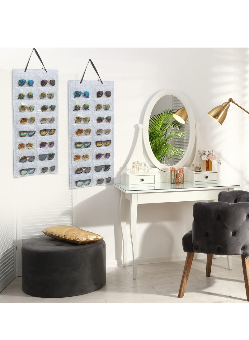 Sunglasses Organizer, Sunglasses Storage Bag, Hanging Sunglass Holder, Hanging Dust Proof Wall Pocket Glasses Organizer, 16 Felt Slots Double Sided Sunglass Organizer Holder 2 Pack