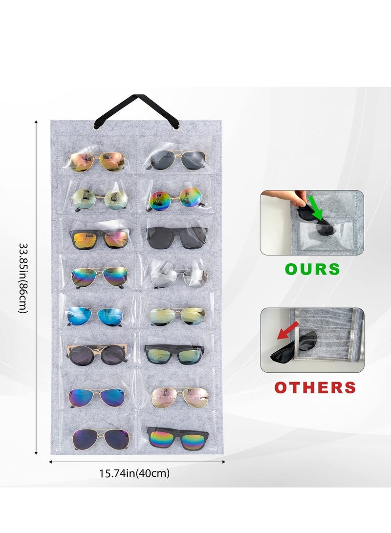 Sunglasses Organizer, Sunglasses Storage Bag, Hanging Sunglass Holder, Hanging Dust Proof Wall Pocket Glasses Organizer, 16 Felt Slots Double Sided Sunglass Organizer Holder 2 Pack