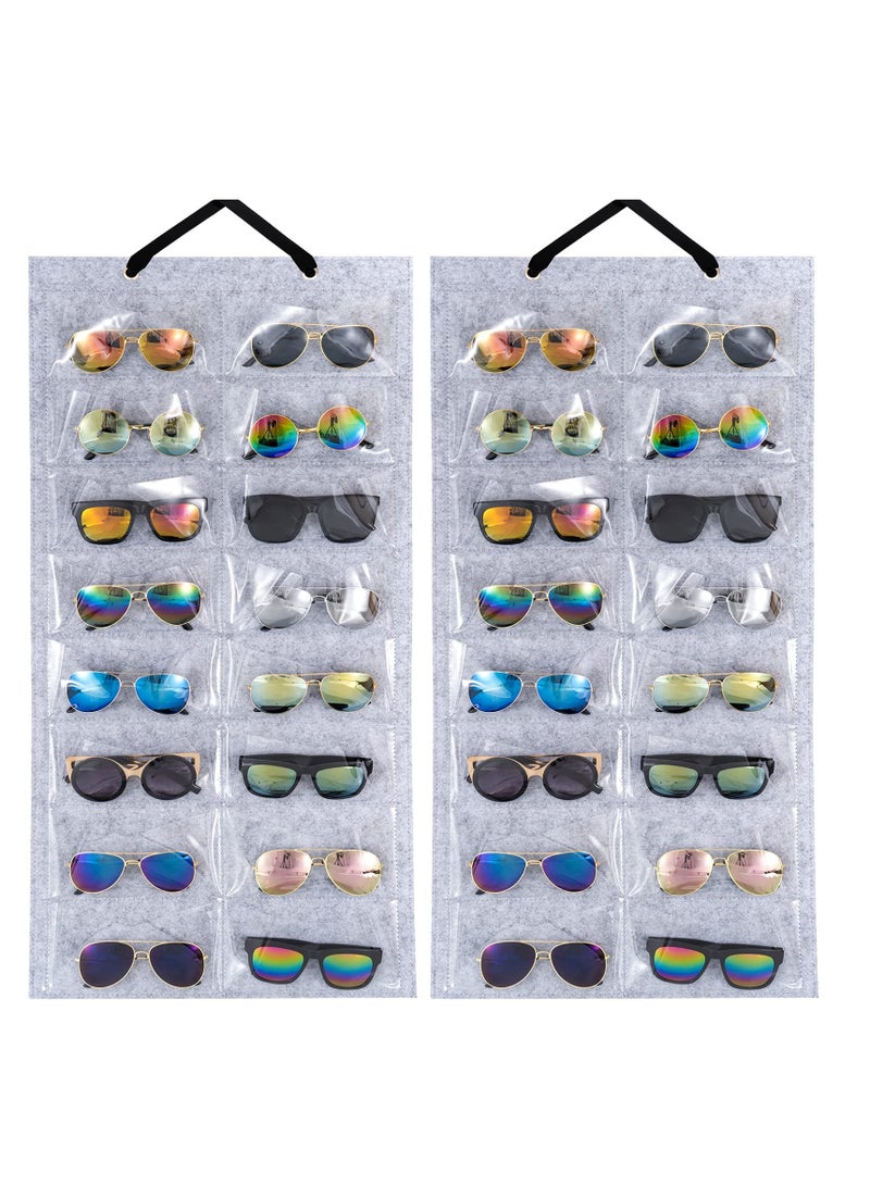 Sunglasses Organizer, Sunglasses Storage Bag, Hanging Sunglass Holder, Hanging Dust Proof Wall Pocket Glasses Organizer, 16 Felt Slots Double Sided Sunglass Organizer Holder 2 Pack