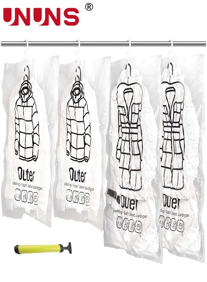 Hanging Closet Organizer,4-Pack Hanging Vacuum Space Saver Bag  With Hangers,Vacuum Seal Storage Bag With Suction Pump,Space Bags Vacuum Bag For Sweater,Coat,Suit