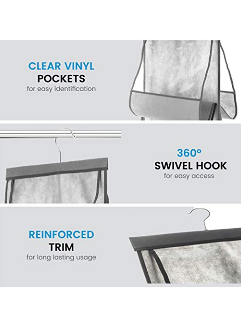 SYOSI Hanging Purse Organizer For Closet Clear Handbag Organizer For Purses, Handbags Etc. 8 Easy Access Clear Vinyl Pockets With 360 Degree Swivel Hook, Gray, 48” L x 13.8” W