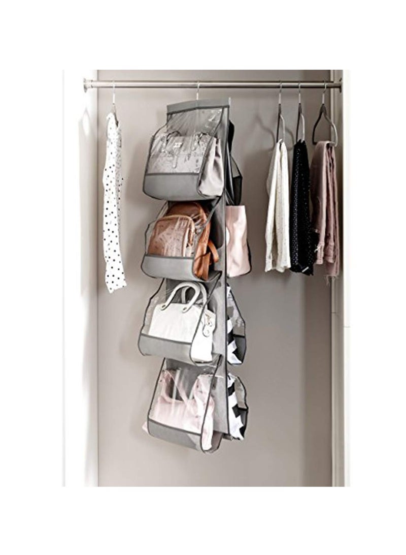 SYOSI Hanging Purse Organizer For Closet Clear Handbag Organizer For Purses, Handbags Etc. 8 Easy Access Clear Vinyl Pockets With 360 Degree Swivel Hook, Gray, 48” L x 13.8” W